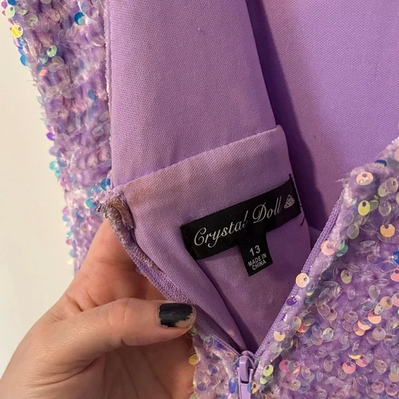 Crystal Doll Lavender Sequin Slip Gown - Picture 4 of 4